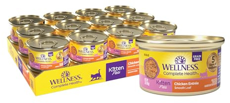 Wellness Complete Health Pate Kitten Wet Cat Food, Natural, Protein-Rich, Grain Free, 3 Ounce, 24 Pack, (Chicken)