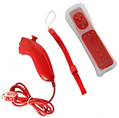 DBPOWER 2in1 Manette Wiimote Controller + Nunchuk + intégré Motion Plus pour Wii Rouge