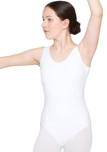 tanzmuster Kinder Ballett Trikot Lissy mit breiten Trägern in weiß, Größe 140/146