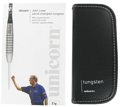 Unicorn Steel Tip Professional Darts Set | John Lowe World Champion Ambassador | 90% Natural Tungsten Barrels | 23 g