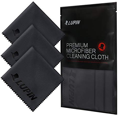 Lupin Microfiber Cleaning Cloths, 3 Pack Premium Ultra Lint Free Polishing Cloth for Cell Phone, Tablets, Laptops, iPad, Glasses, Camera Lens, TV Screens & Other Delicate Surfaces - Black