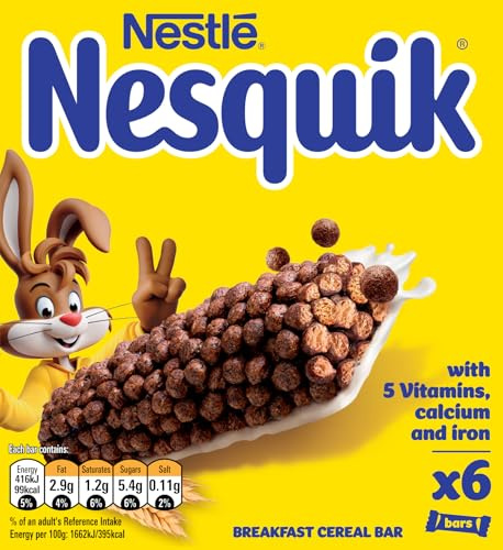 Nestlé Cereals - Nesquik Breakfast Cereal & Milk Bar - High Fibre, 5 Vitamins, Calcium & Iron - 6 x 25g Bar Multipack