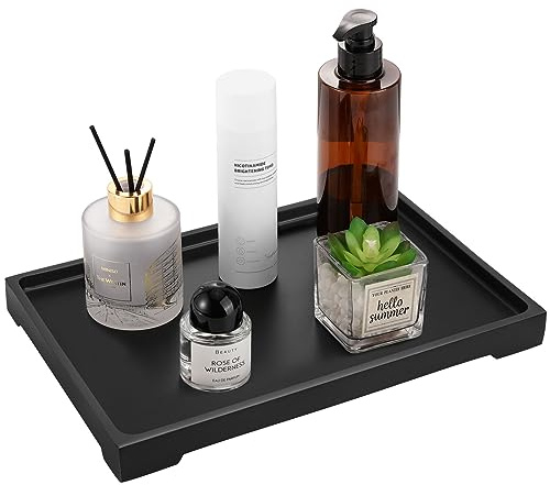 Luxspire Marble Tray for Soap Dispenser Perfume Jewelry, L, Matte Black | 11 x 8 inch, non-slip waterproof resin, easy wipe clean, fits bath kitchen vanity, holds jewelry toiletries soap