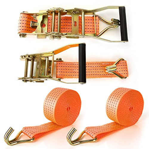 SENENQU 2 Sets Heavy Duty Ratchet Tie Down Strap, 5cm x 6m Cam Buckle Ratchet Strap, Adjustable Lashing Strap, Car Tensioning Belt, Wheel Strap with Hook for Trailer Truck – Load Capacity 5000KG
