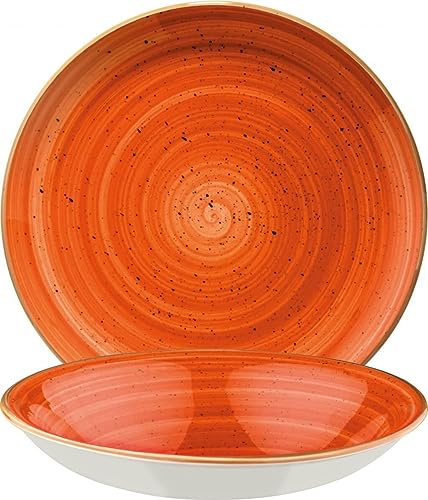 Bonna 6x Aura Terracotta Gourmet Teller rund 20cm 50cl 4cm tief Orange Creme Porzellan ATCGRM20CK Suppenteller Pastateller Speiseteller Geschirr
