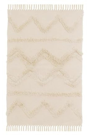 LOLAhome - Alfombra de Flecos con Rombos Beige en algodón y poliéster de 120x180 cm. Tejido versátil y Atemporal Que delimita Espacios en el salón con un Tacto Agradable y fácil Limpieza.