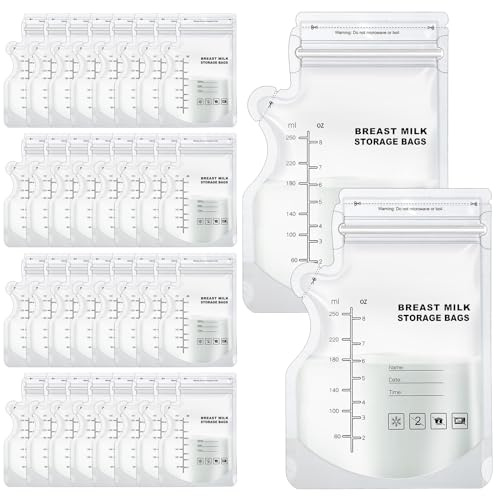 150 Pcs Breast Milk Storage Bags, 250ml Disposable Milk Storage Bags with Pour Spout No-Leak Milk Freezer Storage Pouches for Breastfeeding