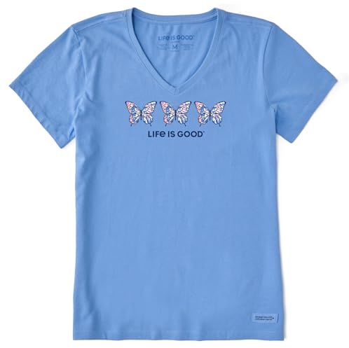 Life is Good Women's Crusher Tee Shirt, Short Sleeve Cotton Graphic T-Shirts, Tie Dye Butterfly, Cornflower Blue, M