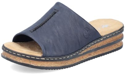 Rieker Damen Pantoletten 62905, Frauen Slipper,Schlupfschuhe,schluepfschuhe,Slip-ons,Backless Slipper,Mules,Gartenschuhe,blau (14),39 EU / 6 UK