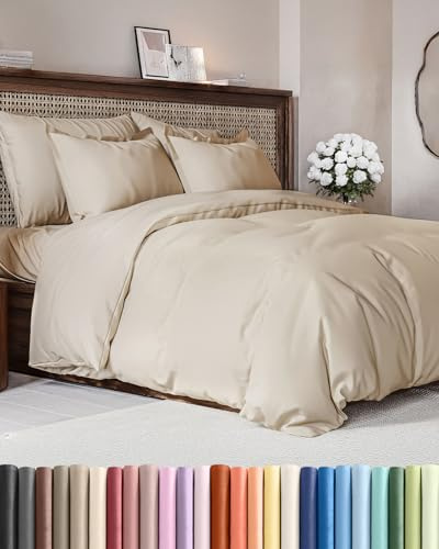 Duvet Cover Queen Size - Extra Soft Queen Size Duvet Cover - Lightweight, Breathable & Cozy - Easy Care & Fade Free with Zipper Closures & Ties - 90 x 90 Inches - (Wheat) Comforter Not Included