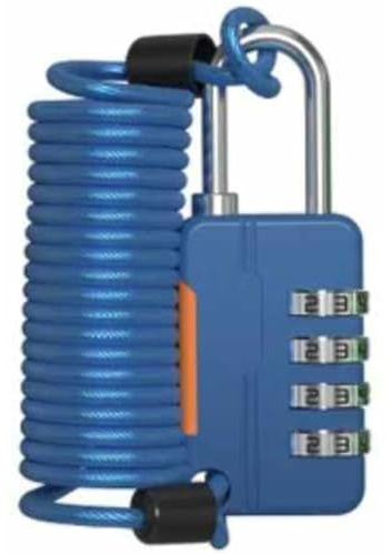 CADENAS 4 chiffres+Cablette 90cm-Antivol Casque Moto - Cadenas Casque Moto -cable Acier Souple - Accessoire Sécurité - Attache Casque Moto, vélo,portail, hangar… (bleu)