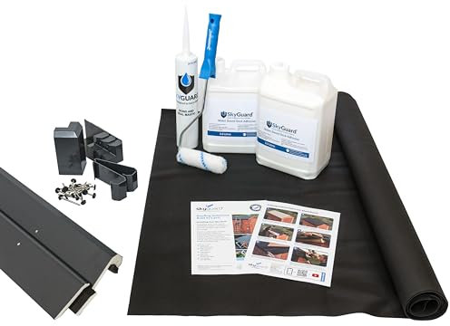 SkyGuard Rubber Roof Kit For Garden Rooms & Outbuildings, EPDM Membrane, Quality u-PVC Trims & Adhesives - Longer Lasting Alternative to Roofing Felt for Sheds (Anthracite Grey Trims, 2.1m x 2m)