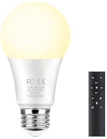 GRV 12 W A60 Bombilla inteligente con mando a distancia de 2,4 GHz, cambio de color bombilla LED, regulable 2700-6500 K, 1000 LM,base E27, Home Decor,1 mando a distancia y 1 bombilla