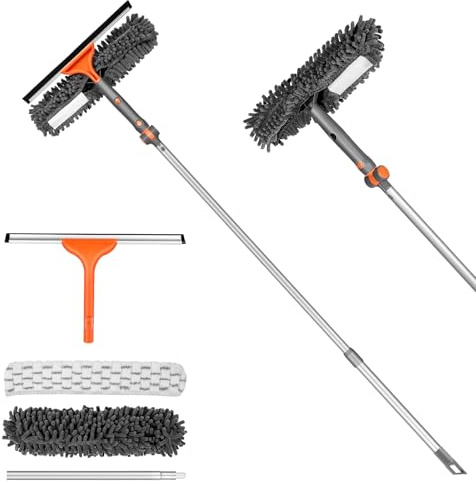 Chabatree Window Squeegee Cleaner Set 2-in-1 Window Cleaning Tool with Extendable Pole, Window Cleaning kit with Bendable Head for Indoor & Outdoor Glass for Car Indoor Outdoor High Windows（Kit1.0）