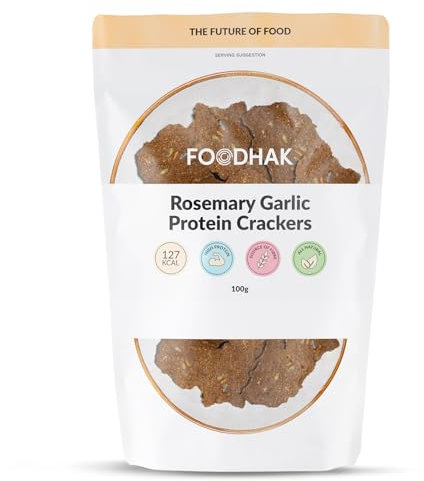 FOODHAK Rosemary and Garlic Protein Crackers Gluten-Free Healthy Snack with Chia, Pumpkin, Flaxseed, and Sunflower Seeds - Plant-Based, High-Protein, Oven-Baked, Resealable (100g)