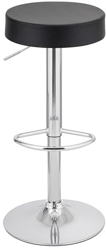 Baroni Home Tabouret de Bar Pivotant avec Hauteur Réglable, Base Chromée avec Repose-Pieds et Fond Anti-Rayures, Tabouret de Cuisine et Péninsule, Facile à Installer, 35x45x59–79 cm, Noir 1 pièce