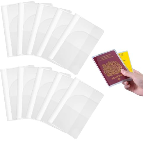Lot de 10 housses de passeport imperméables – Portefeuille de voyage en vinyle transparent avec poches supplémentaires pour cartes et billets, couverture de passeport en plastique transparent pour