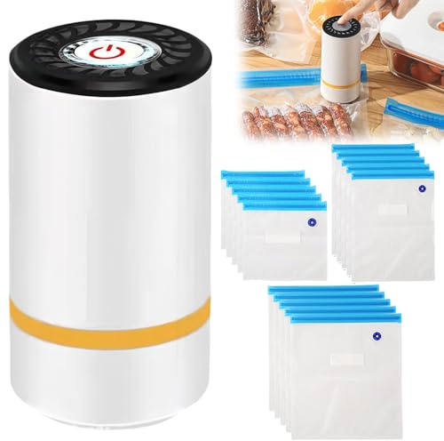 Macchina sottovuoto con 15 sacchetti sottovuoto, mini macchina sottovuoto per alimenti, macchina per sottovuoto portatile, per alimenti, mini aspirapolvere a mano USB per alimenti secchi e umidi