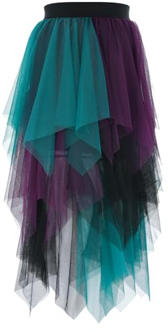 Sintege Gonna in Tulle da Donna Costume da Strega Halloween tutù da Balletto Gonna Lunga a Pieghe Carnevale (Viola, Verde)