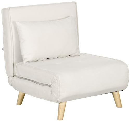 HOMCOM Poltrona Letto Singolo 2 in 1 con Schienale Regolabile a 6 Posizioni e Cuscino, Divano Letto Singolo per Soggiorno e Camera da Letto, in Tessuto, Legno e Acciaio, 72x78x79 cm, Beige