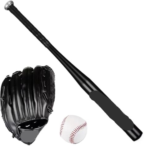 Baseballhandske Sport Träningsuppsättning Baseball, Bate Alloy Aluminium, Handske, Praktisk Utrustning Softball för Hemmet(Black Set)
