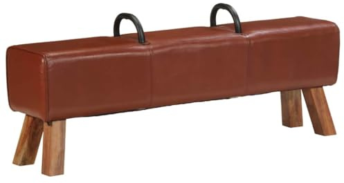 KPWENFBSL Banc de gymnastique vintage - 135 x 25 x 55 cm - Avec poignées en cuir de chèvre véritable et pieds en bois massif - Banc rembourré - Style rétro - Pour couloir et salon - Marron