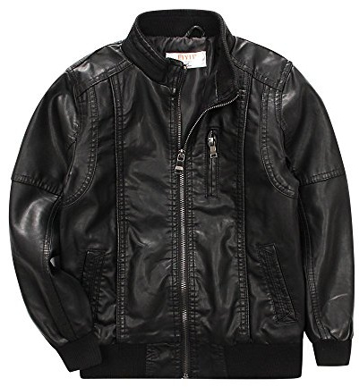 LJYH Boys Classic Stand Collar Faux Leather Moto Biker Jackets Kids Black Bomber Rider Coats 11/12yrs 150cm