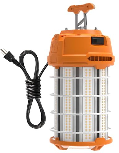 HYPERLITE LED Temporary Work Light 150W 18750LM 500W HID/HPS 5000K, Portable Hanging Construction Light with Stainless Steel Safety Guard and Sturdy Hook for Job Site, Workshop(with an ON/Off Switch)