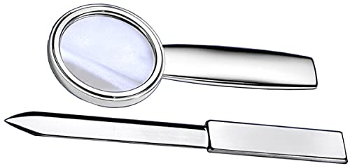 Lupe & Brieföffner Set | Silber Plated versilbert | Edles Schreibtisch-Set | Inkl. Geschenkbox | Premium