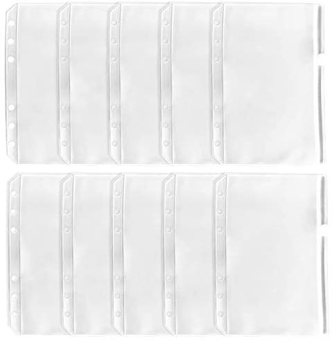 A5 Binder Pockets, 6 Löcher, 10 Stück, Binder Zipper Pouch, Kunststoffumschläge mit Reißverschluss, transparente Geldumschläge für Bargeld, Geldumschläge Binder, Geldorganisator, transparent