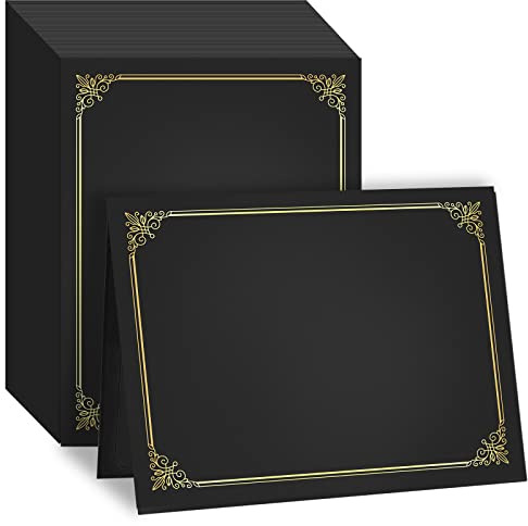 GNL 50 Packs Black Certificate Holders - Diploma Holders, Certificate Covers with Gold Foil Border, for Letter Size 8.5 x 11 Award Certificate Paper and Documents