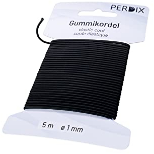 perdix Gummiband, elastische Kordel 1 mm, 5 m schwarz, Gummiband für Armbänder, Zelt, Rucksack, Garten, Hutgummi, Gummischnur