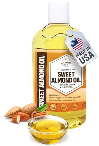 ORGANIC SWEET ALMOND OIL (8 oz) Premium Cold Pressed Unrefined | 100% Pure Sweet Almond Oil for Skin, Face, Hair, Soap Making | Carrier for Essential Oils | Available in Bulk | 8 FL OZ
