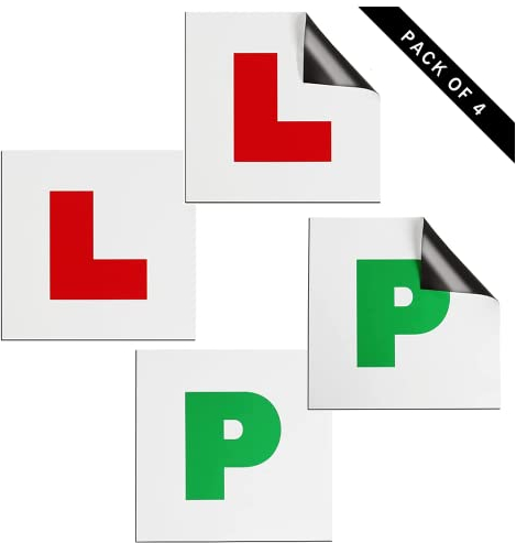 LONOVE 4 Pack New Driver L and P Plates - 2 Magnetic L Plates for Car UK and 2 P Plates Magnetic - 1.1 mm Extra Thick