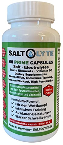 SALTOLYTE 60 PRIME CAPSULES Salz- + Elektrolytkapseln mit Natrium, Magnesium, Kalium, Kalzium, Eisen, Zink, Vitamin D3 und Koffein