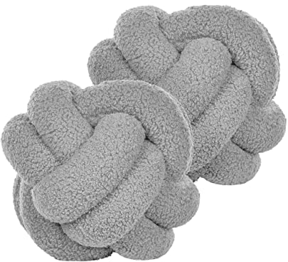 Coussins Nœud Gris en Tissu Bouclé ⌀ 19 cm en Forme de Balle Ensemble de 2 Malni
