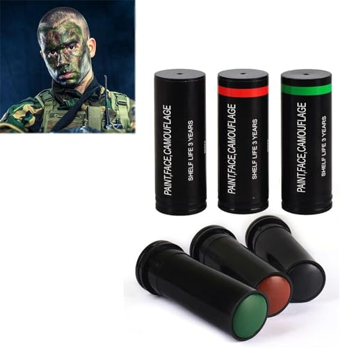 Pemarlis 3 Pezzi Camouflage Face Paint Kit, Mimetico Chameleon Mimetico Sopravvivenza Penna Tattica Mimetica, Pittura per il mimetica viso mimetico trucco militare,verde/rosso/nero