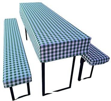 Lemos Home Lot de 3 Coussins pour Tente à bière Comprenant 1 Nappe et 2 Housses de Banc - Taille et Couleurs au Choix (110 x 60 cm, Vert à Carreaux)