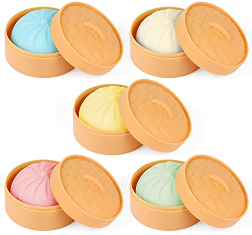 MEIEST 5 Stück Bunte Knödel, Stressbälle, Fidget, sensorisches Spielzeug, Teig, Ball, Stressabbau, Handspielzeug,Dutt mit Lebensmitteldampfer, dehnbares Schreibtisch-Spielzeug