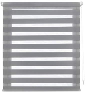 Decorblind | Doppellagiges Rollo ohne Werkzeug und ohne Bohren, Maße Rollo: 47 x 180 cm Breite x Länge/Maße Stoff: 44 x 175 cm - Nacht- und Tagesrollo Grau, Fensterrollos