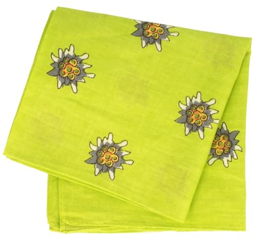 Breiter Edelweiß Trachtentuch Nickituch Trachten-Nickituch Schal Tuch aus 100% Baumwolle 50 x 50 cm (Trendgrün)