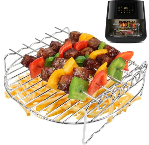 YQL Airfryer zubehör für Philips XL/Russell Hobbs Heißluftfritteuse XXL 8L, 304 Edelstahl Airfryer Grillrost mit 5 Spieße, Heißluftfritteuse Zubehör für Ninja/COSORI Turbo Tower Pro Smart 10,8L