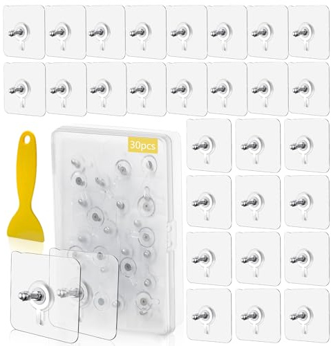 yuejuhe 30 Pezzi Viti Adesive con Tappi a Vite, Gancio Viti Autoadesive No Foratura, Ganci Adesivi Chiodoi per Cucina Bagno Ripostiglio Tile Wall (Trasparente)