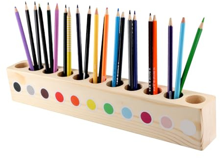 heavenlife Stiftehalter aus Holz, 41x5x7cm Stifte Organizer mit 11 Fächern, Buntstifthalter aus Massivholz Stiftköcher für Kinder, Tisch Stifte Organizer für Schule Büro Zuhause
