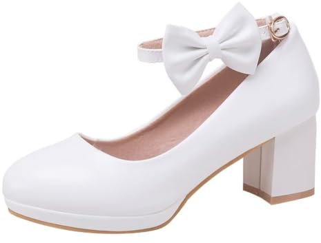 HSyc JRX Damen Blockabsatz High Heels Riemchen Pumps mit Schleife Kleid Schuhe 41