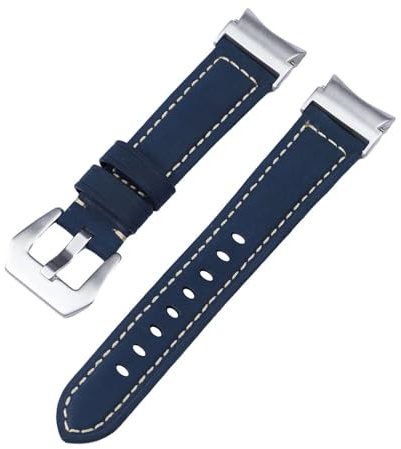 20 mm Läderband med snabb passform för Samsung Galaxy Watch 6 5 4 40 44 mm klocka 5 pro 45 mm för 6/4 klassisk 43 47 mm 42 46 mm Klockarmband, blå silver, för klocka 6 40 44 mm