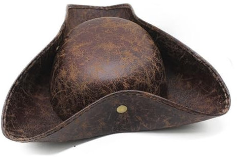 Chapeau de capitaine de pirate, chapeau tricorn, chapeau de pirate en similicuir pour fête à thème pirate, cosplay, carnaval (marron)