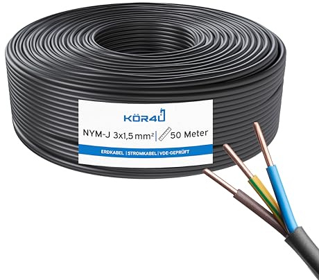 kör4u NYY-J 3 x 1,5 mm² – 50m, Erdkabel, Elektrokabel, Erdkabel für Außenbereich, Stromkabel, robuste Kabelleitung, DIN VDE 0276-603