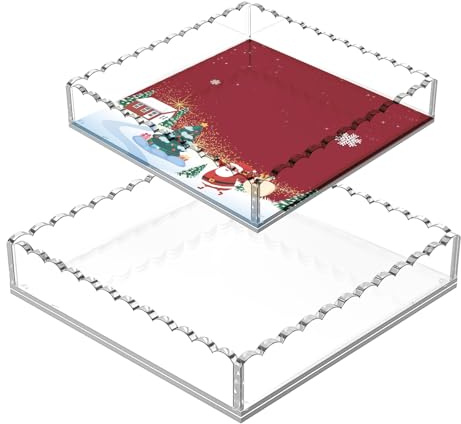Dual-Size Scalloped Acrylic Serving Set (10&8) w/Magnetic Panels - Clear-View Tray for Dining Tables, Non-Slip Pads Secure Plates & Glasses, Housewarming/Restaurant Gift