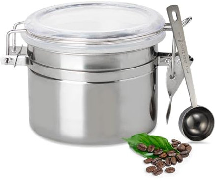 YZROHYI Barattolo Ermetico Acciaio Inox,Contenitore Ermetico per Caffè in Grani,Barattolo Porta Caffe Chicchi con Cucchiaio,Contenitori Ermetici per Sale e Zucchero,Contenitore Spezie per Cucina